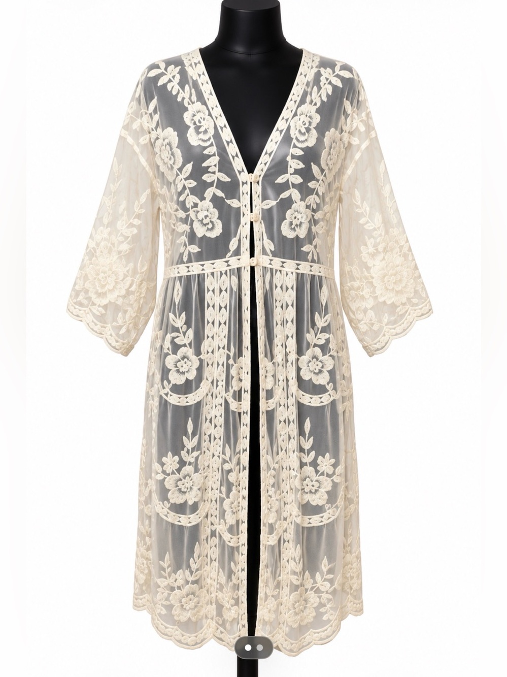 Lauren Conrad Embroidered Sheer Kimono Duster One Size Ivory Boho Chic